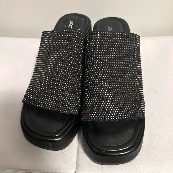 Soda Black Rhinestone Bling Chunky Wedge Open Toe Sandals Womens 11 - Picture 3 of 8